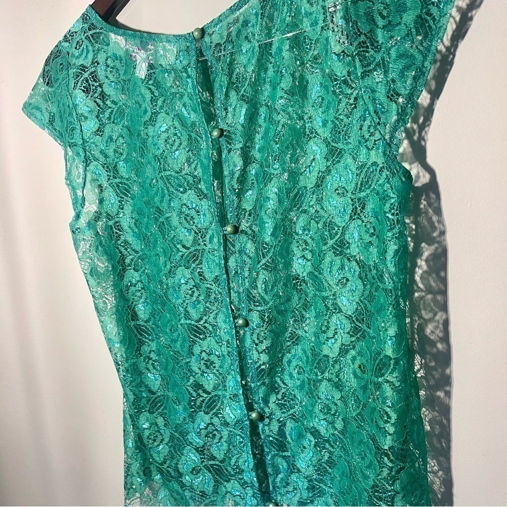 Emmelee Green Lace Button Back Top- Small